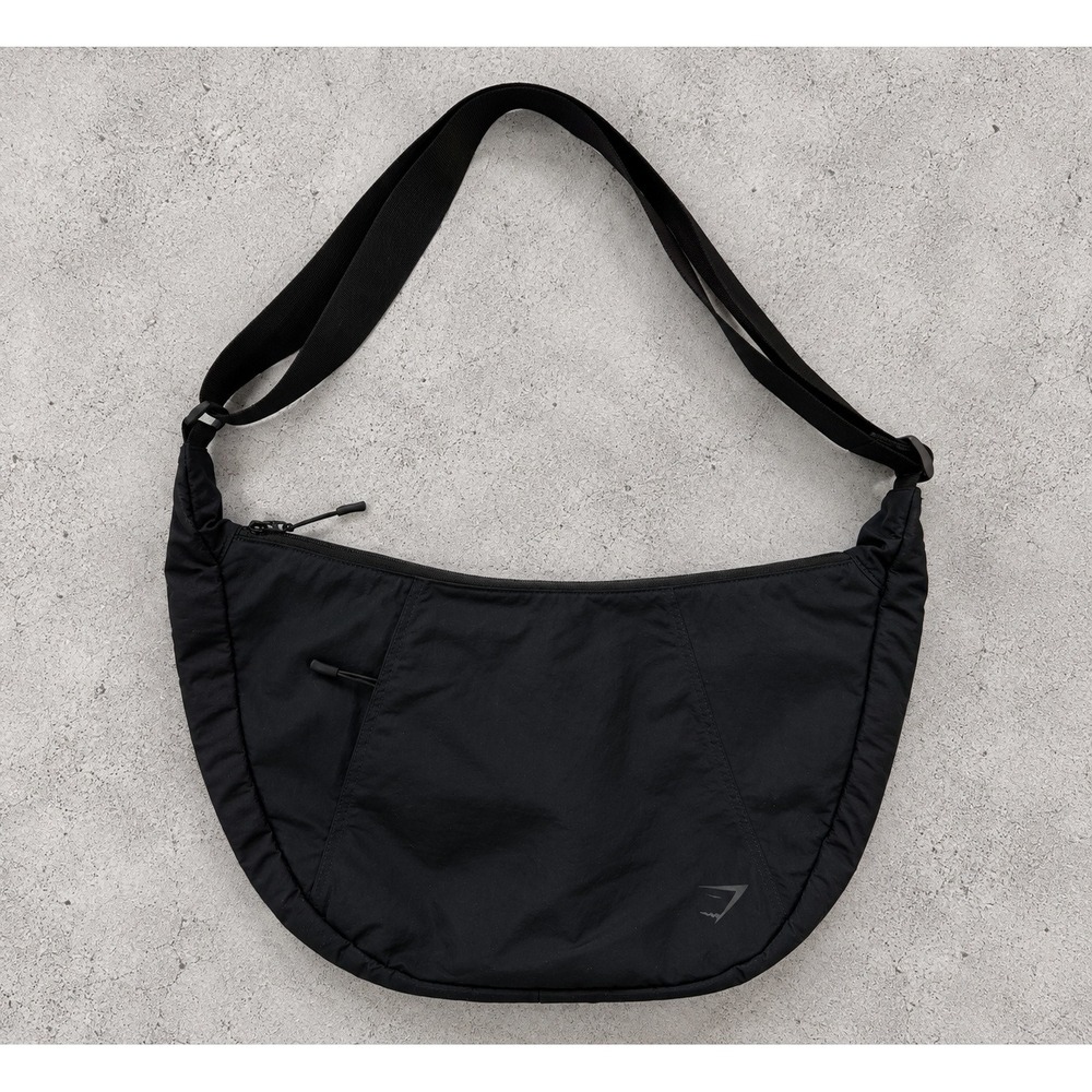 Gymshark Black Large Pleat Crossbody Bag Crescent Sling Travel Gym Athleisure